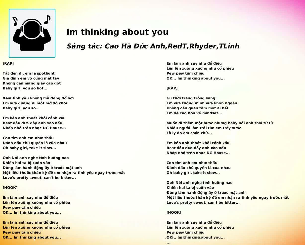 lời bài hát I Am Thinking About You